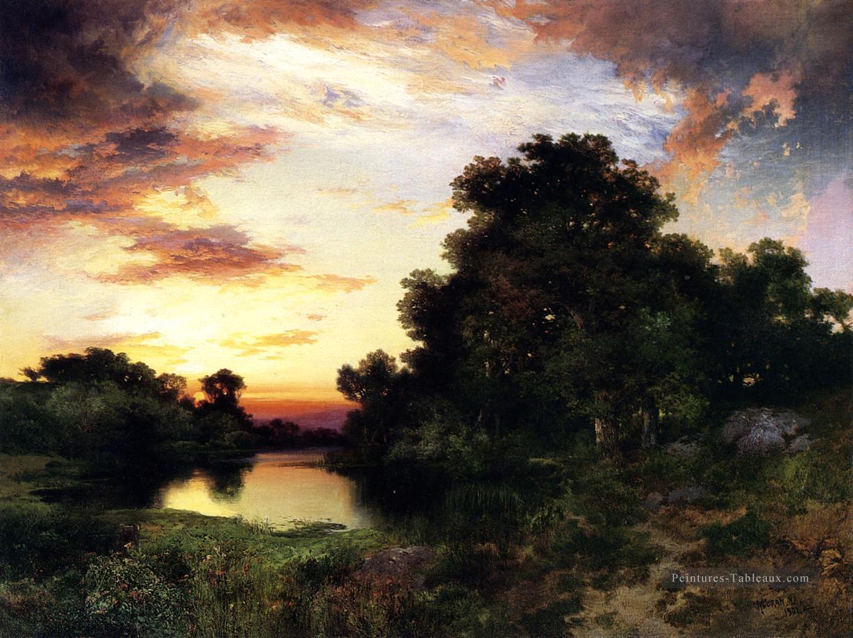 Coucher de soleil sur Long Island2 paysage rivière Thomas Moran Peintures à l'huile